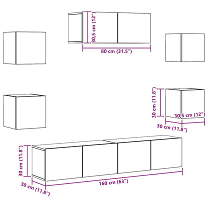 7-Delig Tv-Meubelset Wandmontage Artisanaal Eiken 80 cm