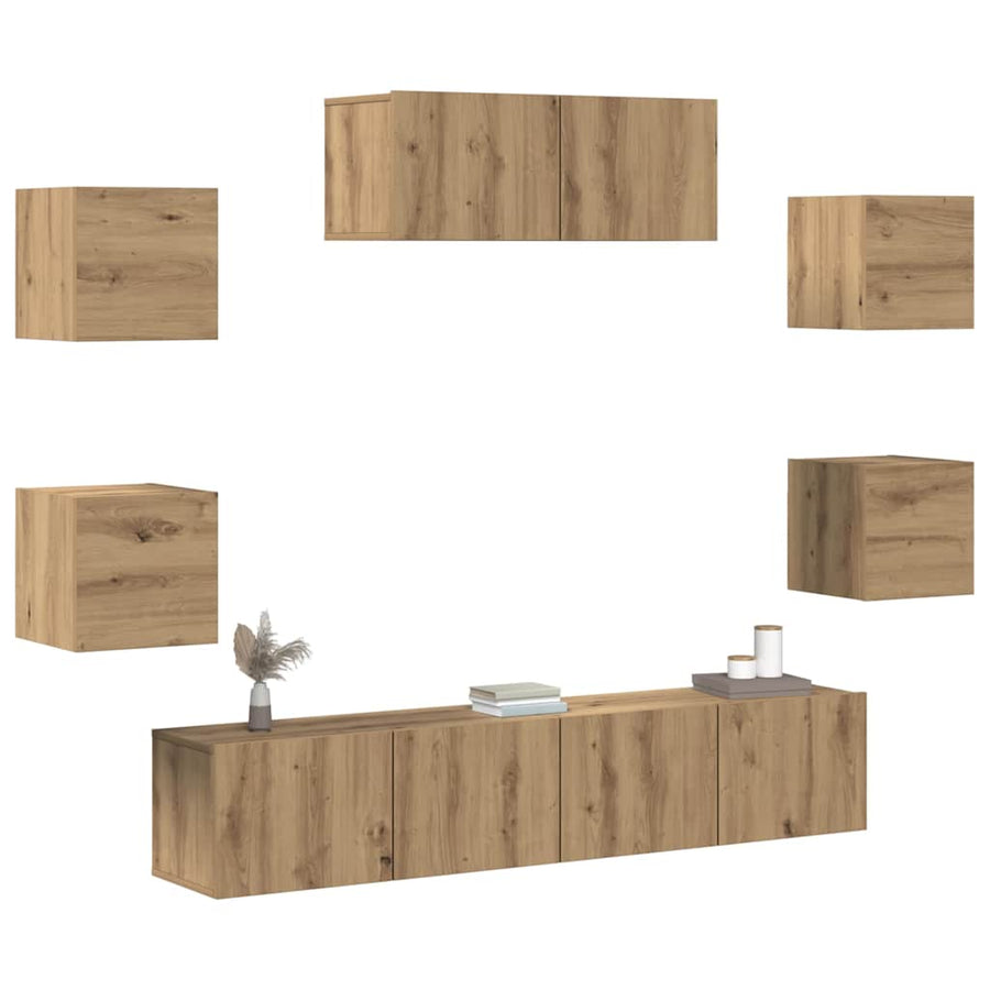 7-Delig Tv-Meubelset Wandmontage Artisanaal Eiken 80 cm