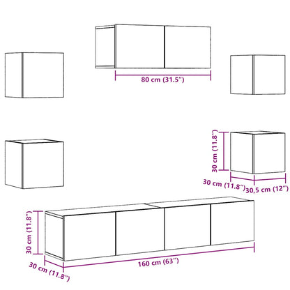 7-Delig Tv-Meubelset Wandmontage Artisanaal Eiken 80 cm