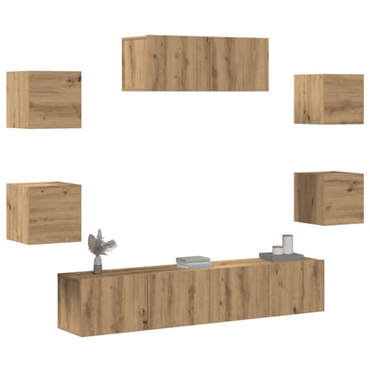 7-Delig Tv-Meubelset Wandmontage Artisanaal Eiken 80 cm