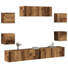 Tv-meubelset wandmontage bewerkt hout oud houtkleur
