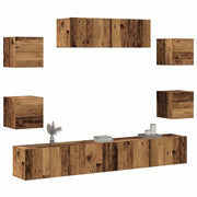 Tv-meubelset wandmontage bewerkt hout oud houtkleur