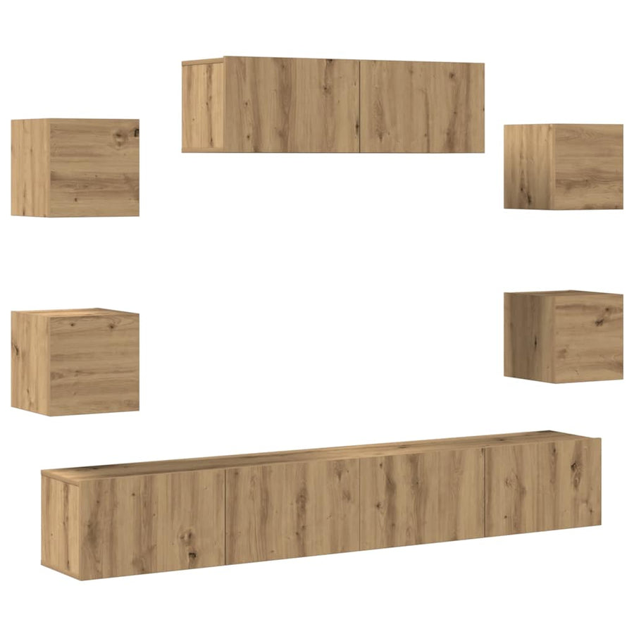 7-Delig Tv-Meubelset Wandmontage Bewerkt Hout Artisanaal Eiken 100 cm