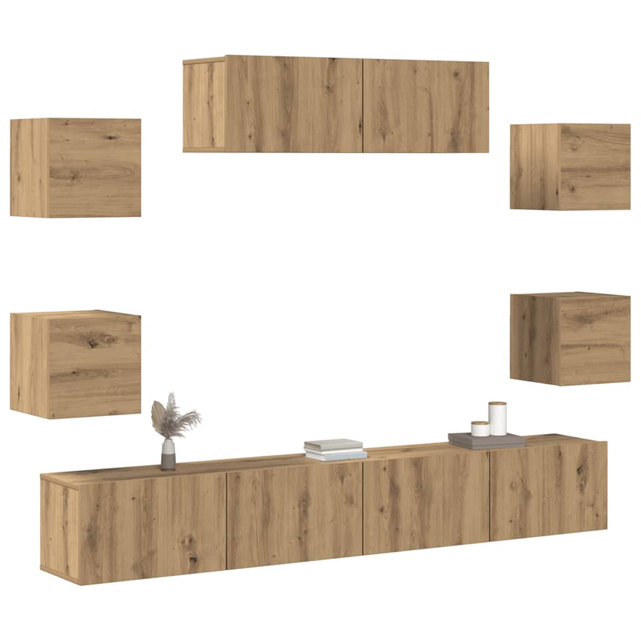 7-Delig Tv-Meubelset Wandmontage Bewerkt Hout Artisanaal Eiken 100 cm