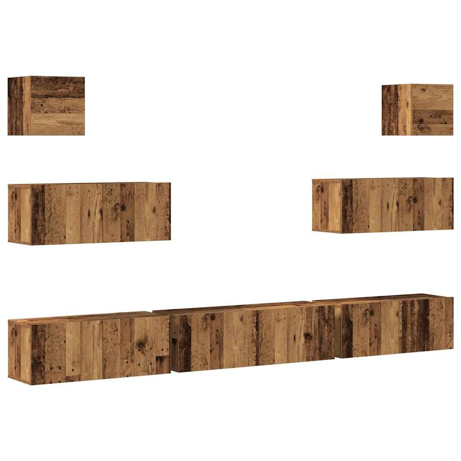 7-delig Tv-meubelset wandmontage bewerkt hout oud houtkleurig