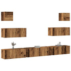 Tv-meubelset 7-delig wandmontage bewerkt hout oud houtkleurig
