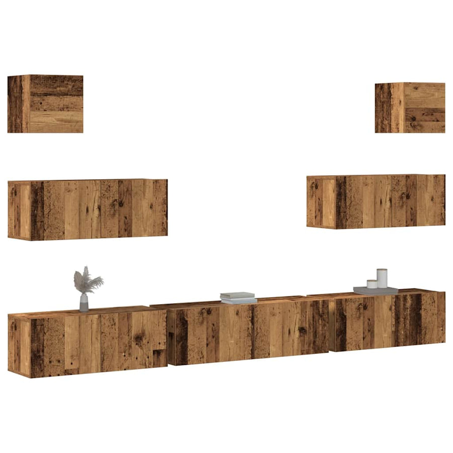 7-delig Tv-meubelset wandmontage bewerkt hout oud houtkleurig