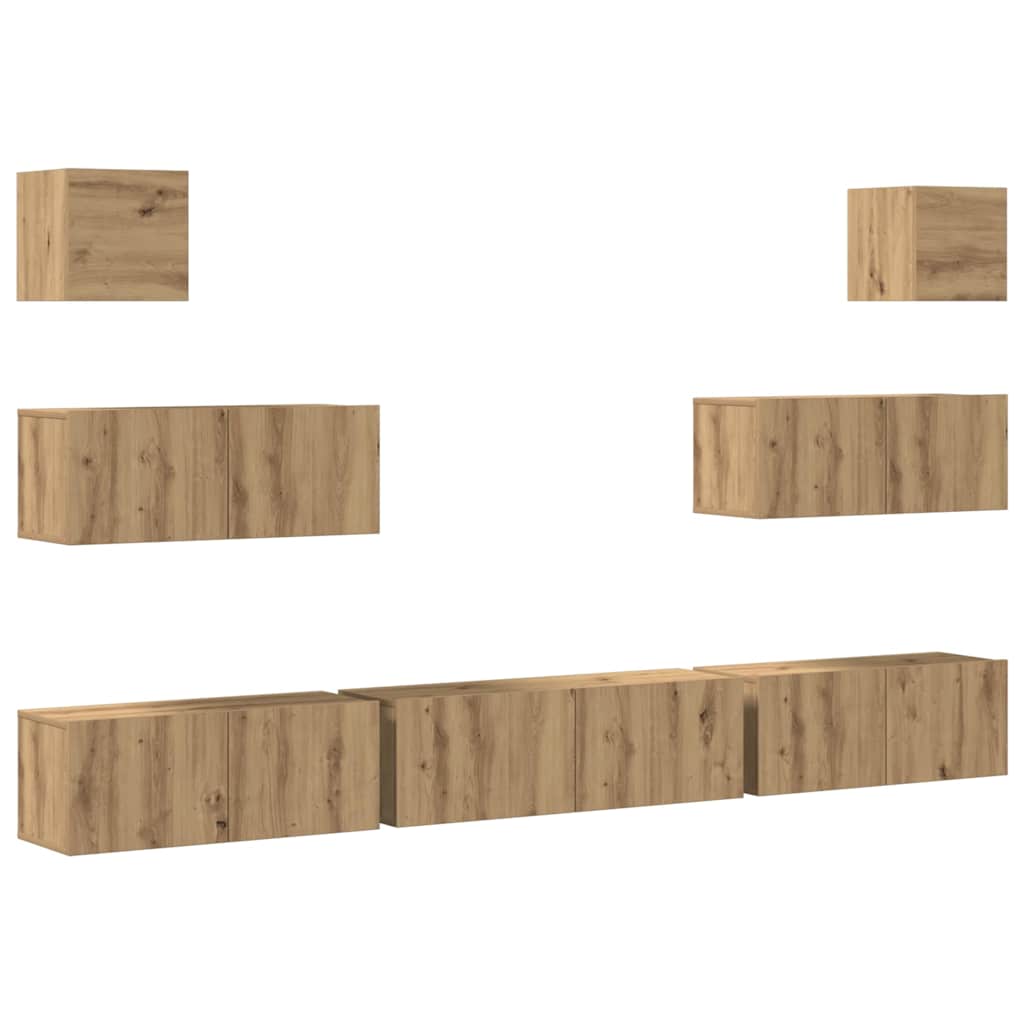 7-Delig Tv-Meubelset Wandmontage Bewerkt Hout Artisanaal Eiken artisanaal eikenkleurig