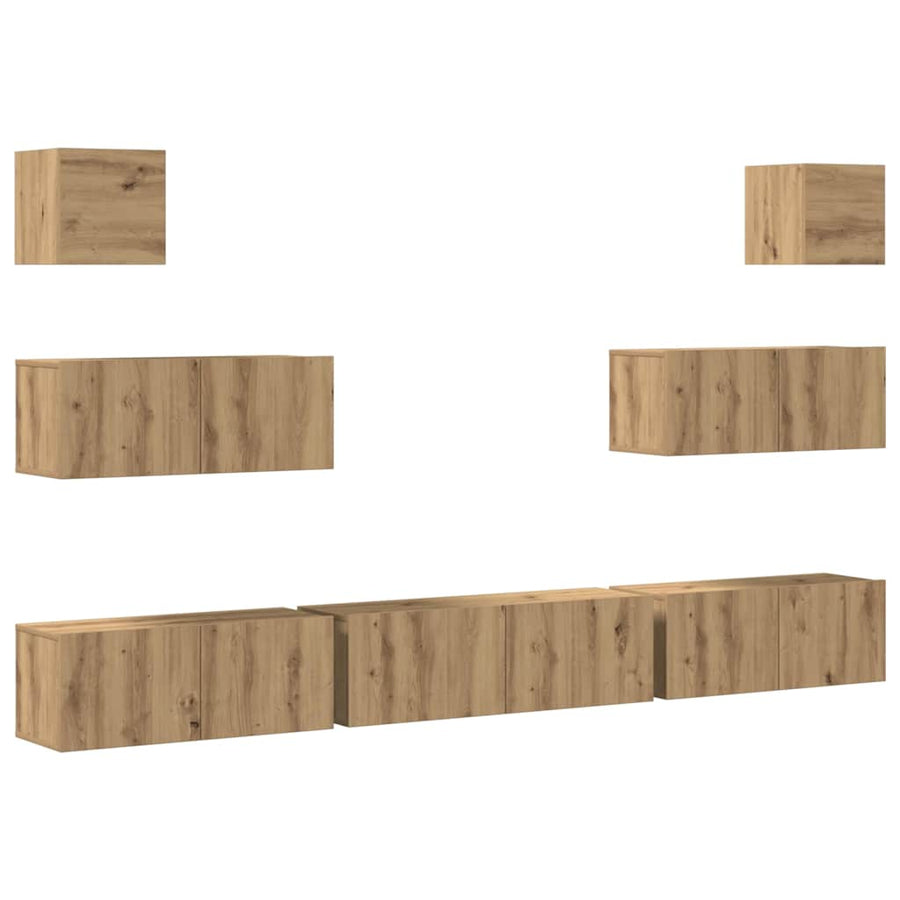 7-Delig Tv-Meubelset Wandmontage Bewerkt Hout Artisanaal Eiken artisanaal eikenkleurig