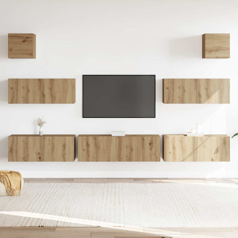 7-Delig Tv-Meubelset Wandmontage Bewerkt Hout Artisanaal Eiken artisanaal eikenkleurig