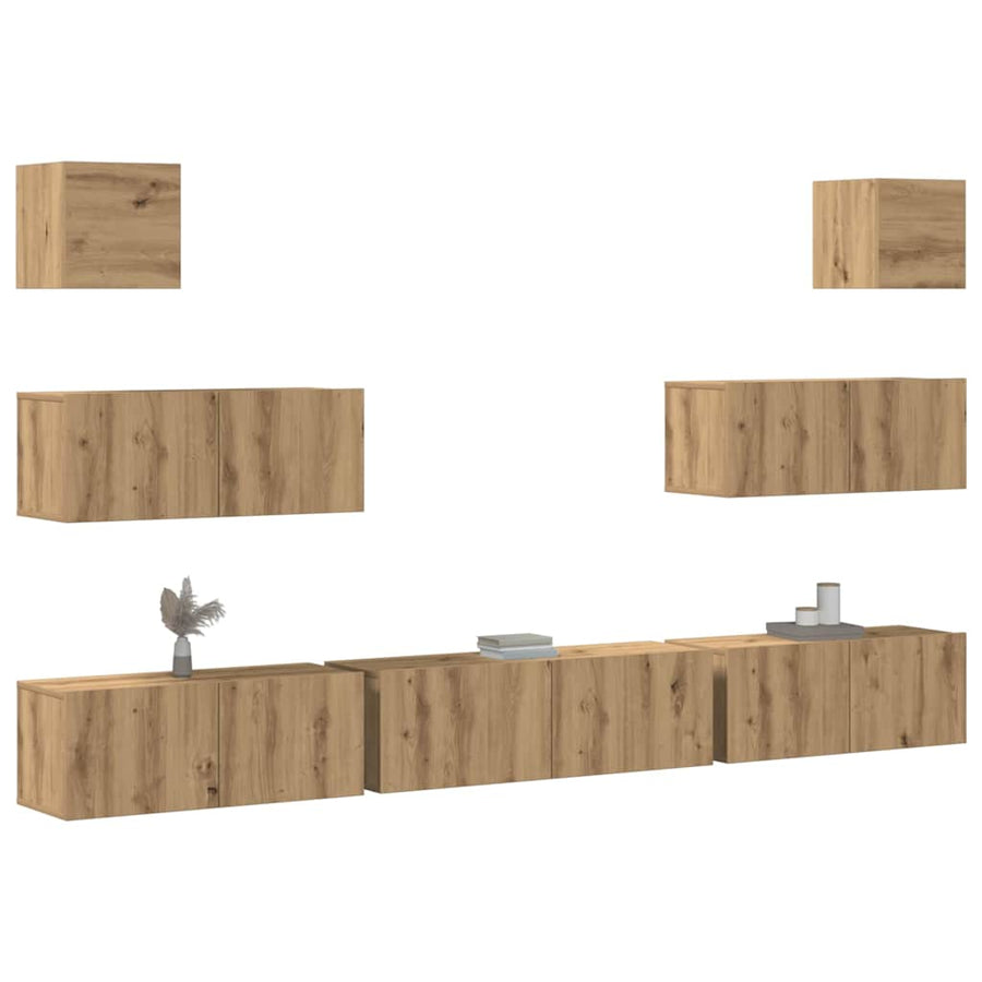 7-Delig Tv-Meubelset Wandmontage Bewerkt Hout Artisanaal Eiken artisanaal eikenkleurig