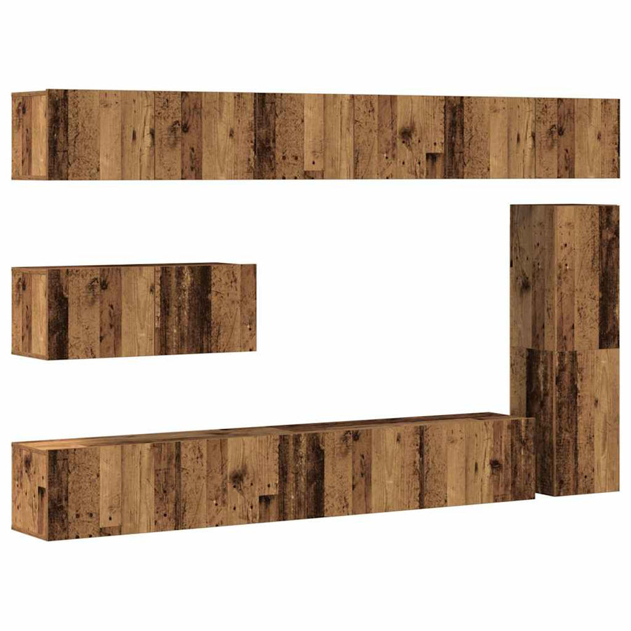 7-delig Tv-meubelset wandmontage bewerkt hout oud houtkleurig