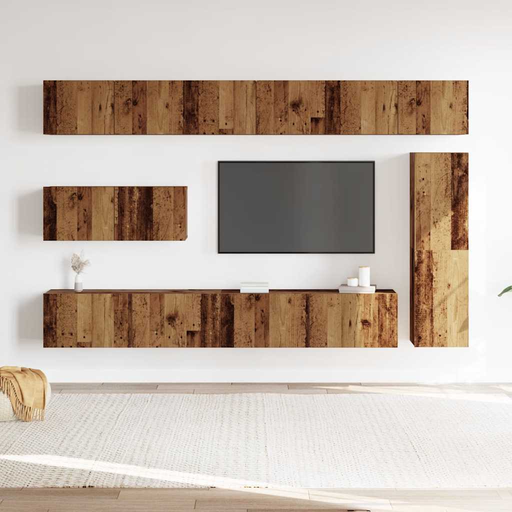 7-delig Tv-meubelset wandmontage bewerkt hout oud houtkleurig