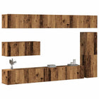 Tv-meubelset wandmontage bewerkt hout oud houtkleurig