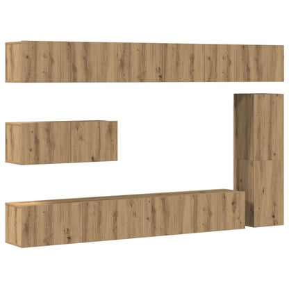 7-delig Tv-meubelset wandmontage bewerkt hout artisanaal eiken