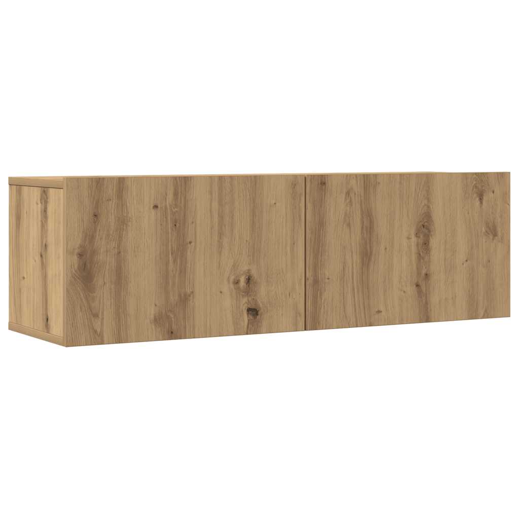 7-delig Tv-meubelset wandmontage bewerkt hout artisanaal eiken