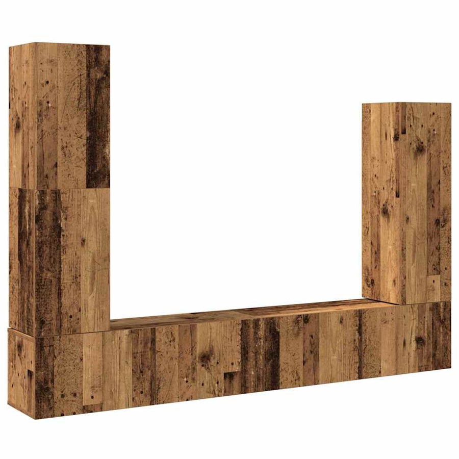 4-delig Tv-meubelset wandmontage bewerkt hout oud houtkleurig