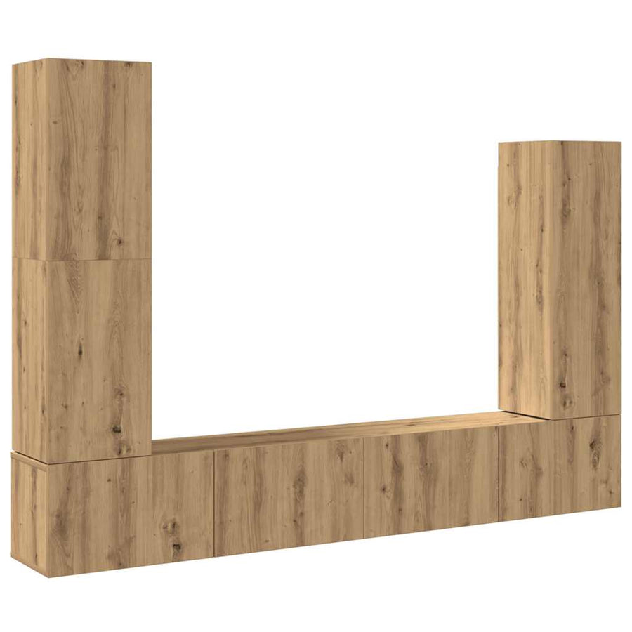 4-delig Tv-meubelset wandmontage bewerkt hout artisanaal eiken