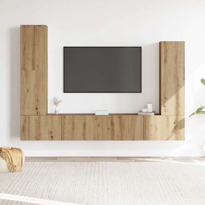 4-delig Tv-meubelset wandmontage bewerkt hout artisanaal eiken