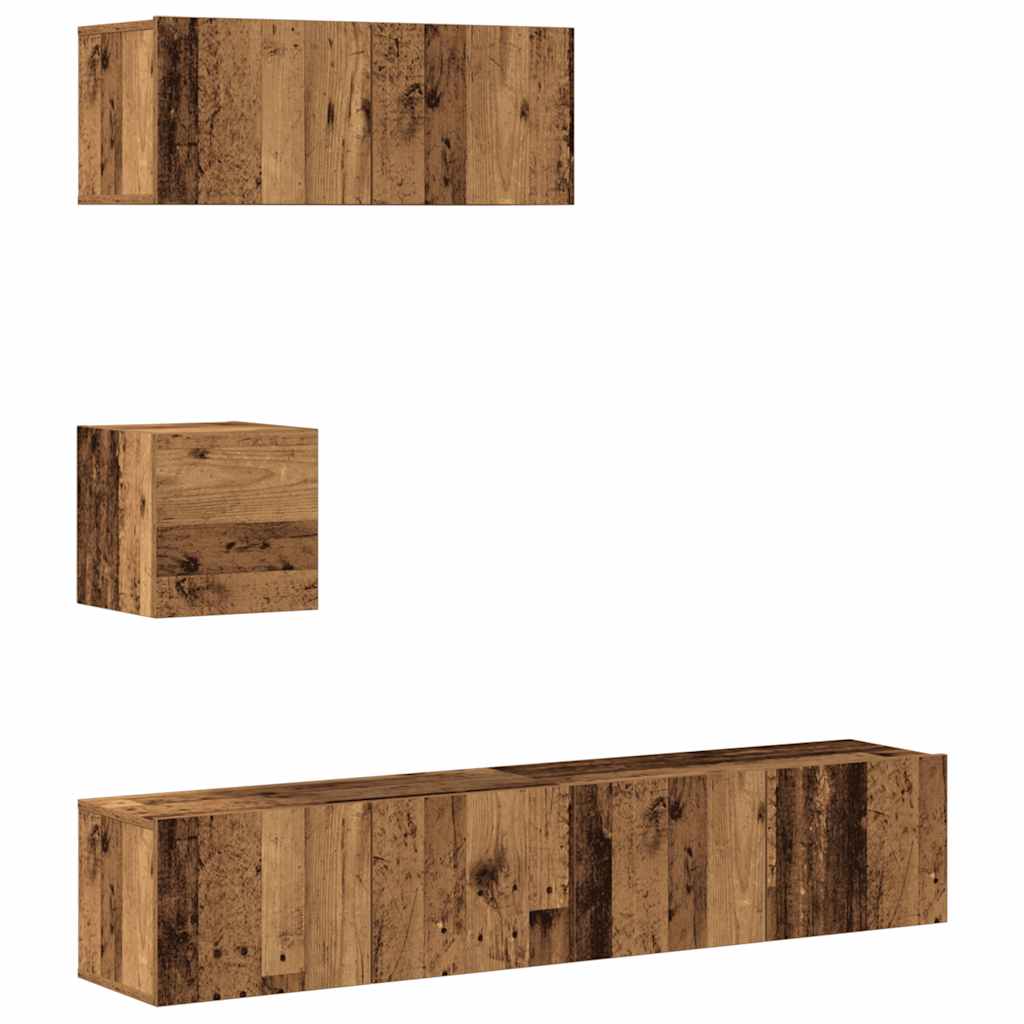 4-delig Tv-meubelset wandmontage bewerkt hout oud houtkleurig