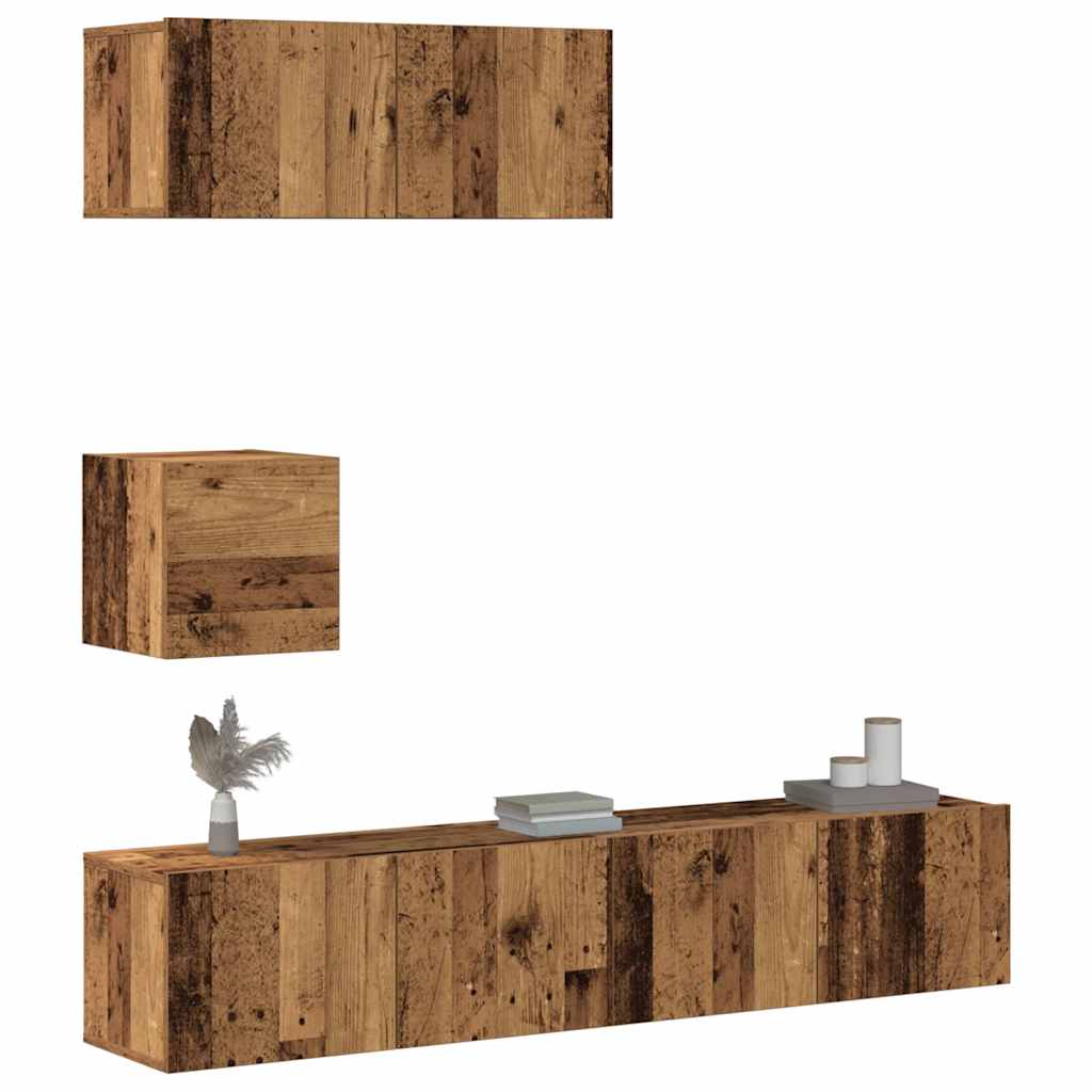 4-delig Tv-meubelset wandmontage bewerkt hout oud houtkleurig