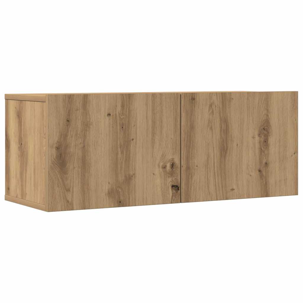 4-delig Tv-meubelset wandmontage bewerkt hout artisanaal eiken