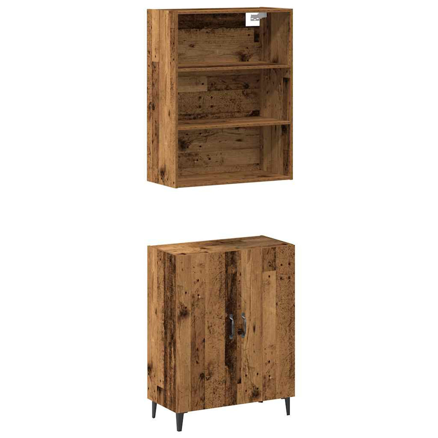 Dressoir met wandkast bewerkt hout oud houtkleurig