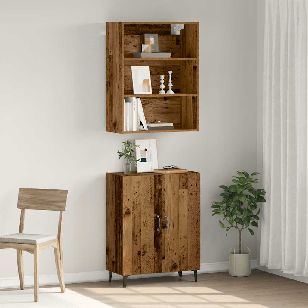 Dressoir met wandkast bewerkt hout oud houtkleurig
