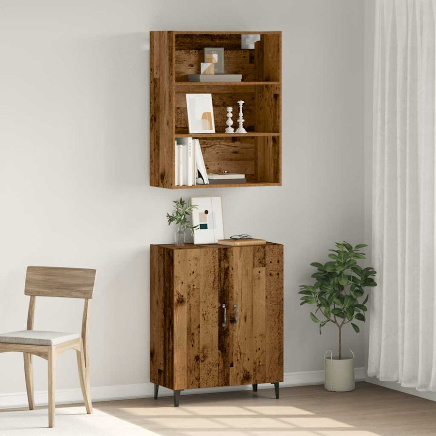 Dressoir met wandkast bewerkt hout oud houtkleurig