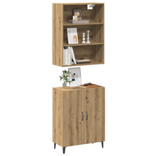 Dressoir met wandkast bewerkt hout artisanaal eikenkleur