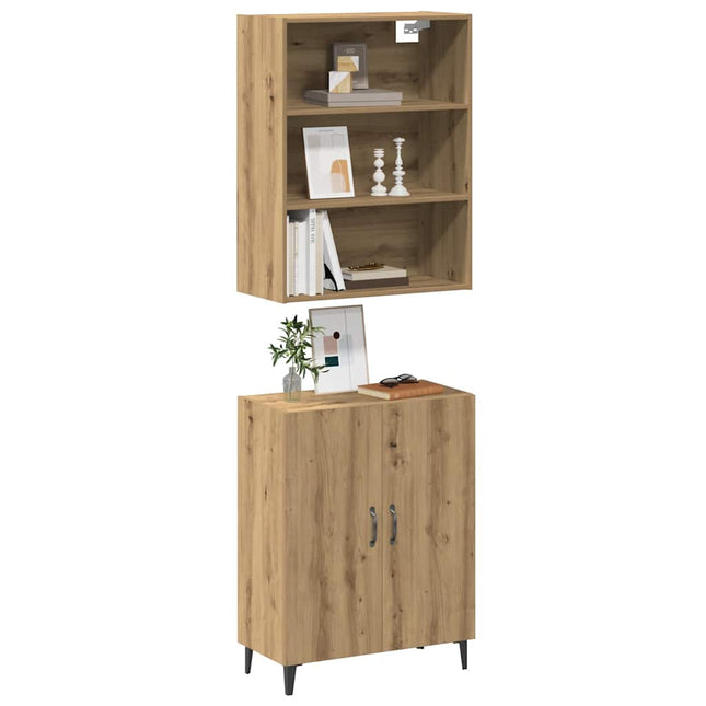 Dressoir met wandkast bewerkt hout artisanaal eikenkleur