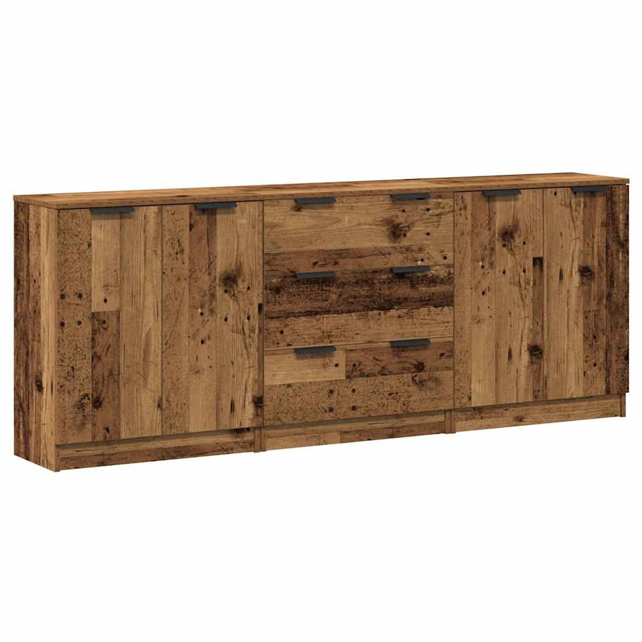 Dressoirs 3 st 60x30x70 cm bewerkt hout oud houtkleurig