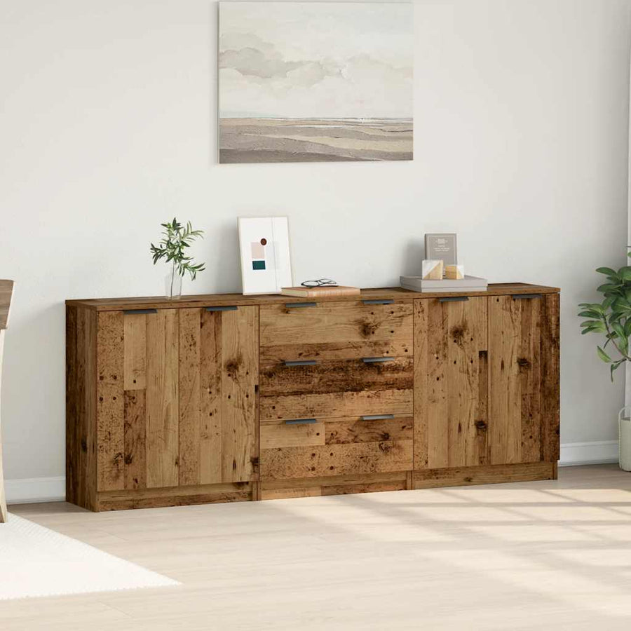 Dressoirs 3 st 60x30x70 cm bewerkt hout oud houtkleurig