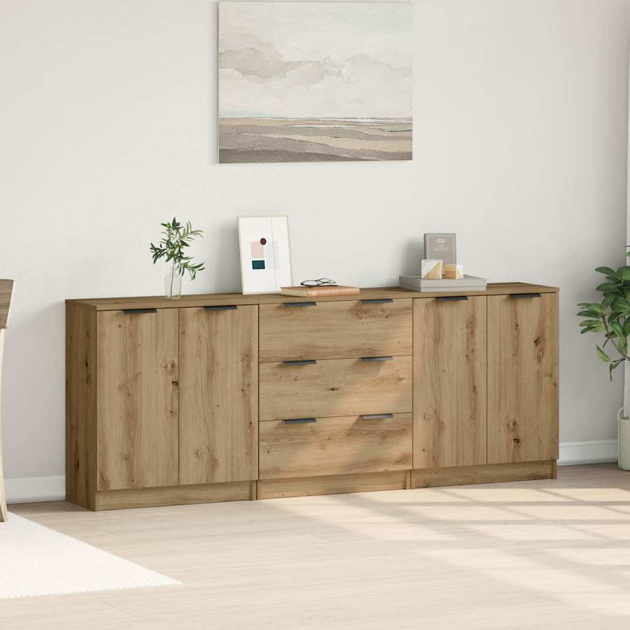 Dressoirs 3 st 60x30x70 cm bewerkt hout artisanaal eikenkleurig