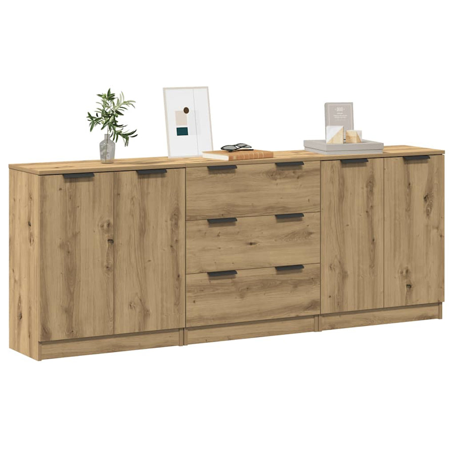 Dressoirs 3 st 60x30x70 cm bewerkt hout artisanaal eikenkleurig