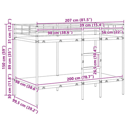 Stapelbed Zonder Matras Staal 100 x 200 cm Zwart