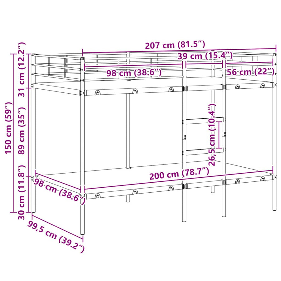 Stapelbed Zonder Matras Staal 100 x 200 cm Zwart