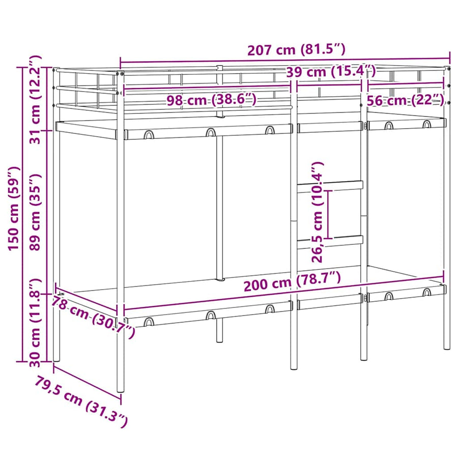 Stapelbed Zonder Matras Staal 80 x 200 cm Wit