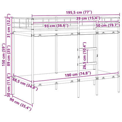Stapelbed Zonder Matras Staal 90 x 190 cm Wit