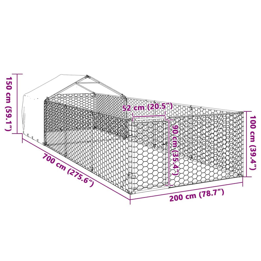 Hondenkennel met ren 7x2x1,5 m gegalvaniseerd staal