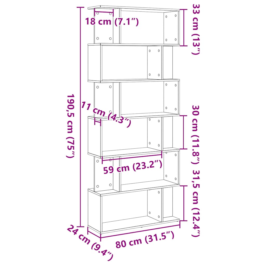 Boekenkast Zwart Eiken 80x24x190,5 cm Engineered Wood