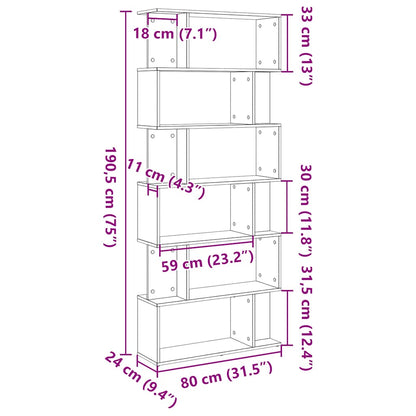 Boekenkast Zwart Eiken 80x24x190,5 cm Engineered Wood