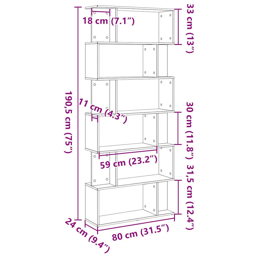 Boekenkast Zwart Eiken 80x24x190,5 cm Engineered Wood