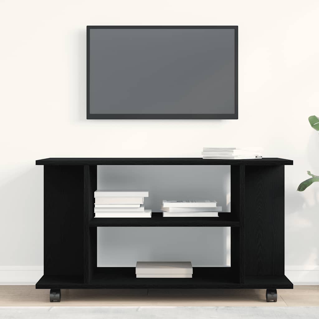 TV-meubel met wielen Zwarte eik 80x40x45 cm Engineered Wood