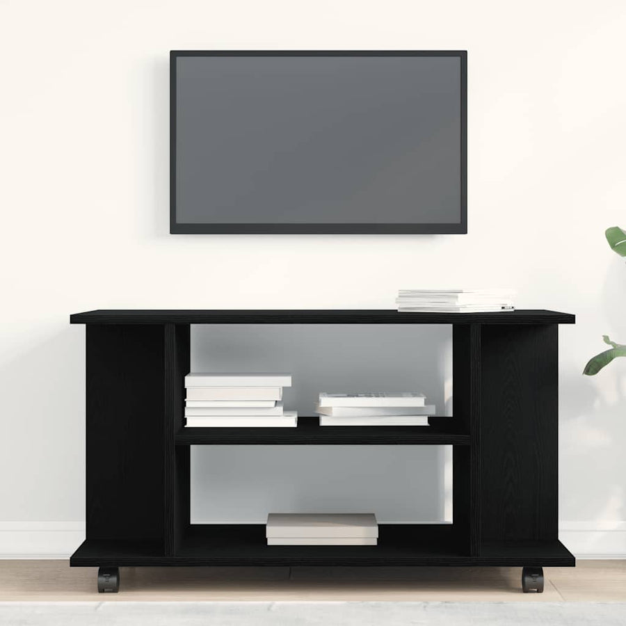 TV-meubel met wielen Zwarte eik 80x40x45 cm Engineered Wood