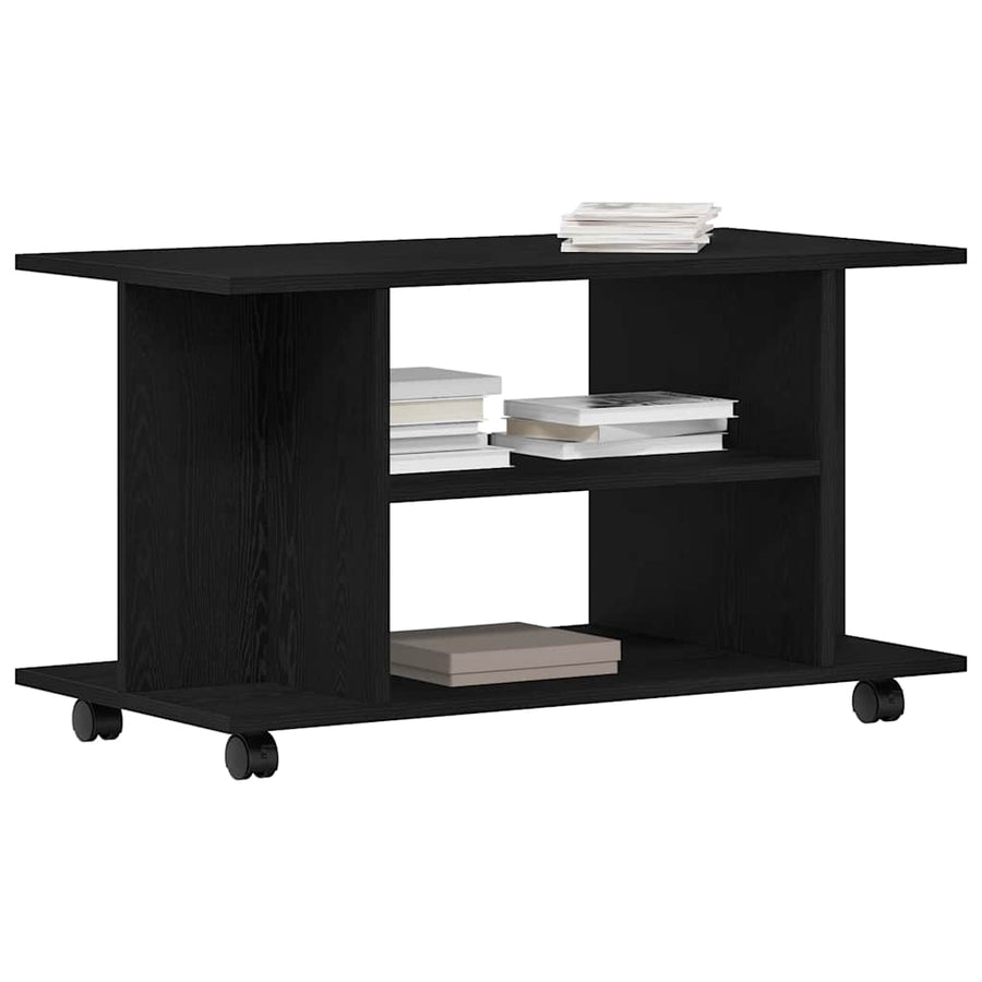 TV-meubel met wielen Zwarte eik 80x40x45 cm Engineered Wood
