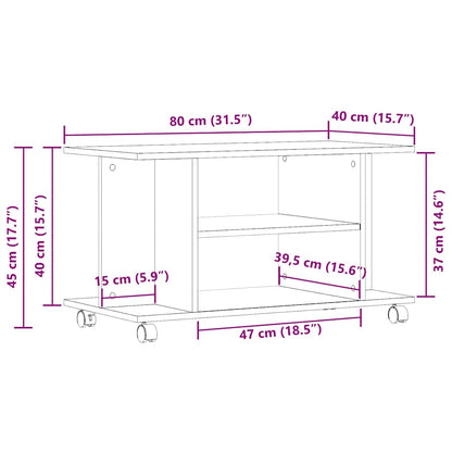 TV-meubel met wielen Zwarte eik 80x40x45 cm Engineered Wood