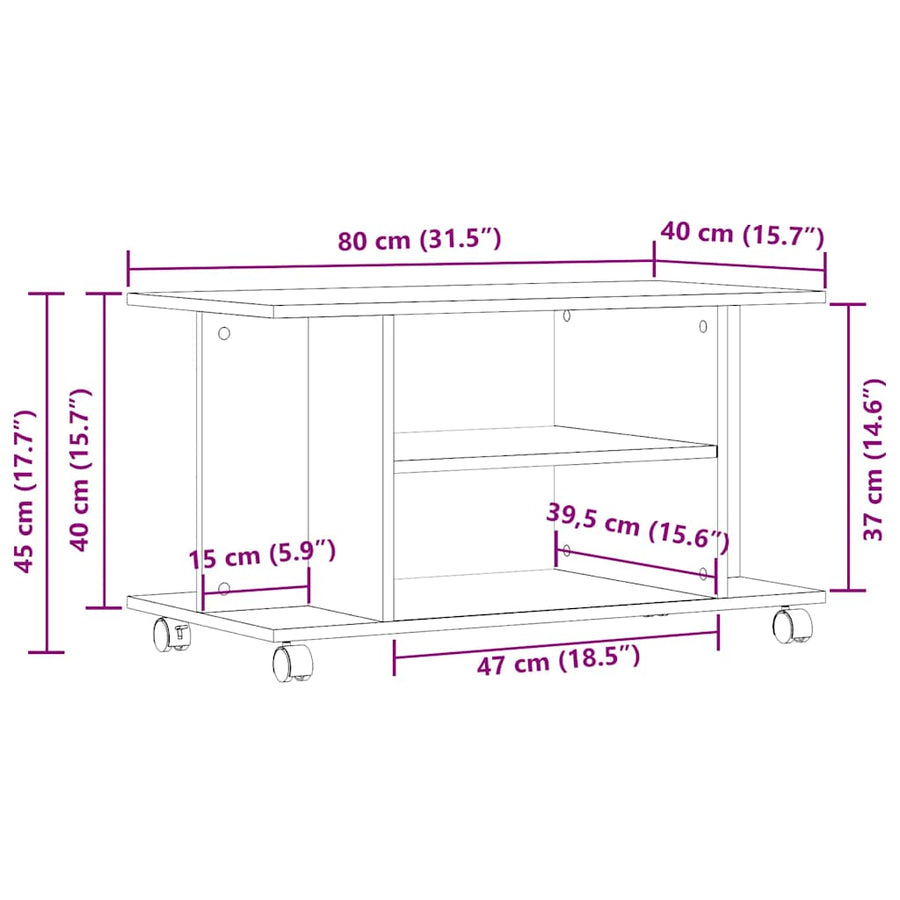 TV-meubel met wielen Zwarte eik 80x40x45 cm Engineered Wood