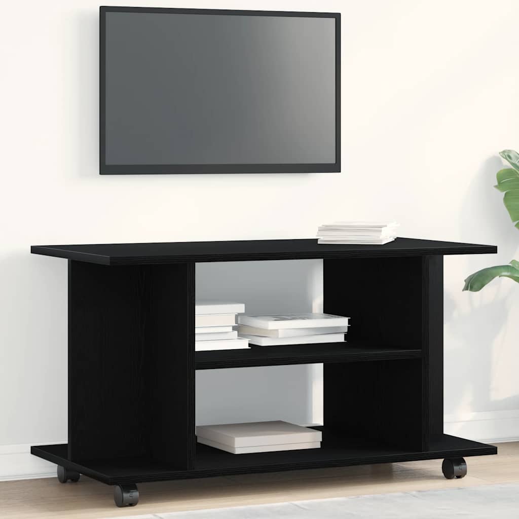 TV-meubel met wielen Zwarte eik 80x40x45 cm Engineered Wood