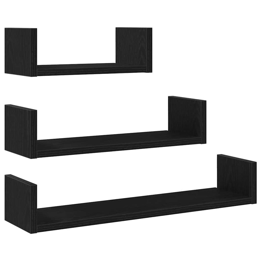 Wandschappen 3 st bewerkt hout zwart eiken